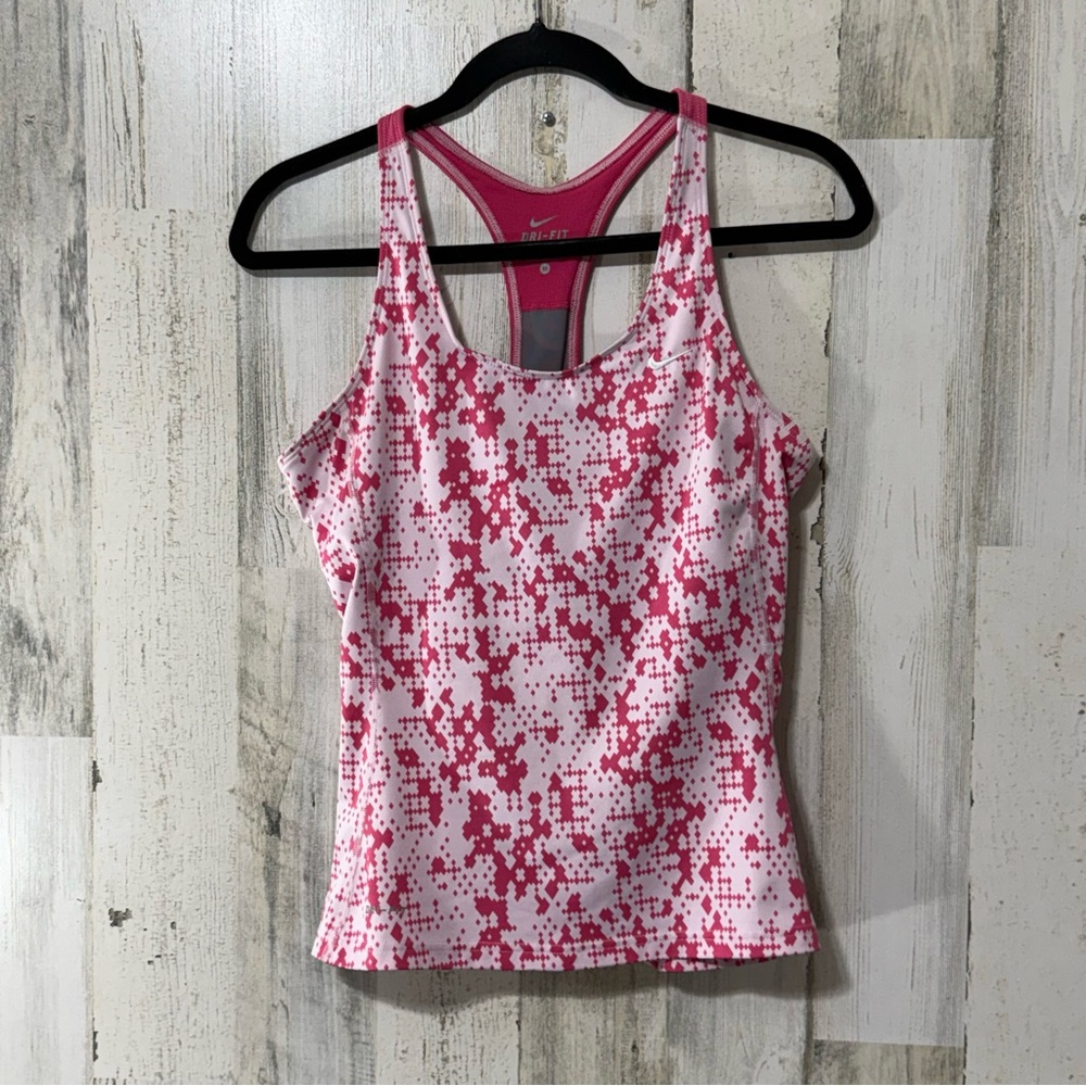 Nike Pink and White Athletic Tank Top with Bra